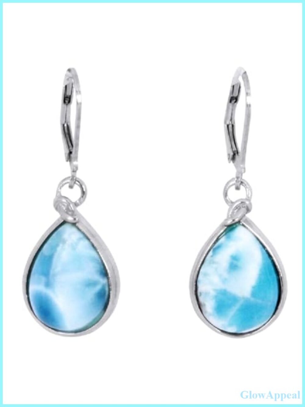 Sterling Silver Larimar Teardrop Dangle Earrings Leverback Drop